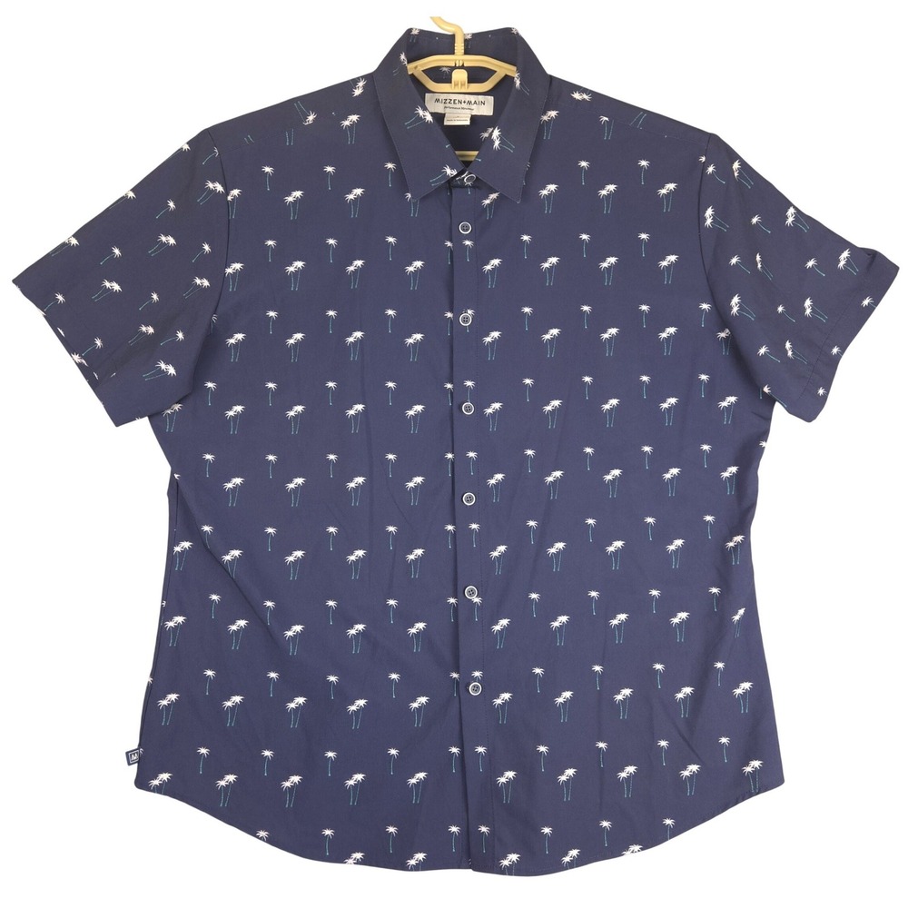 Mizzen+Main Leeward Mens Large Navy Palm Tree‎ Performance Button Down Shirt